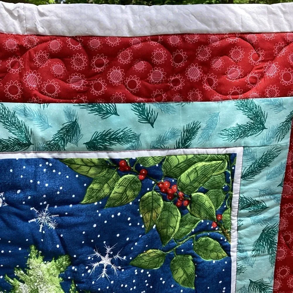 NWT. Christmas Forest Tree with Deer Lap Quilt Hand Crafted